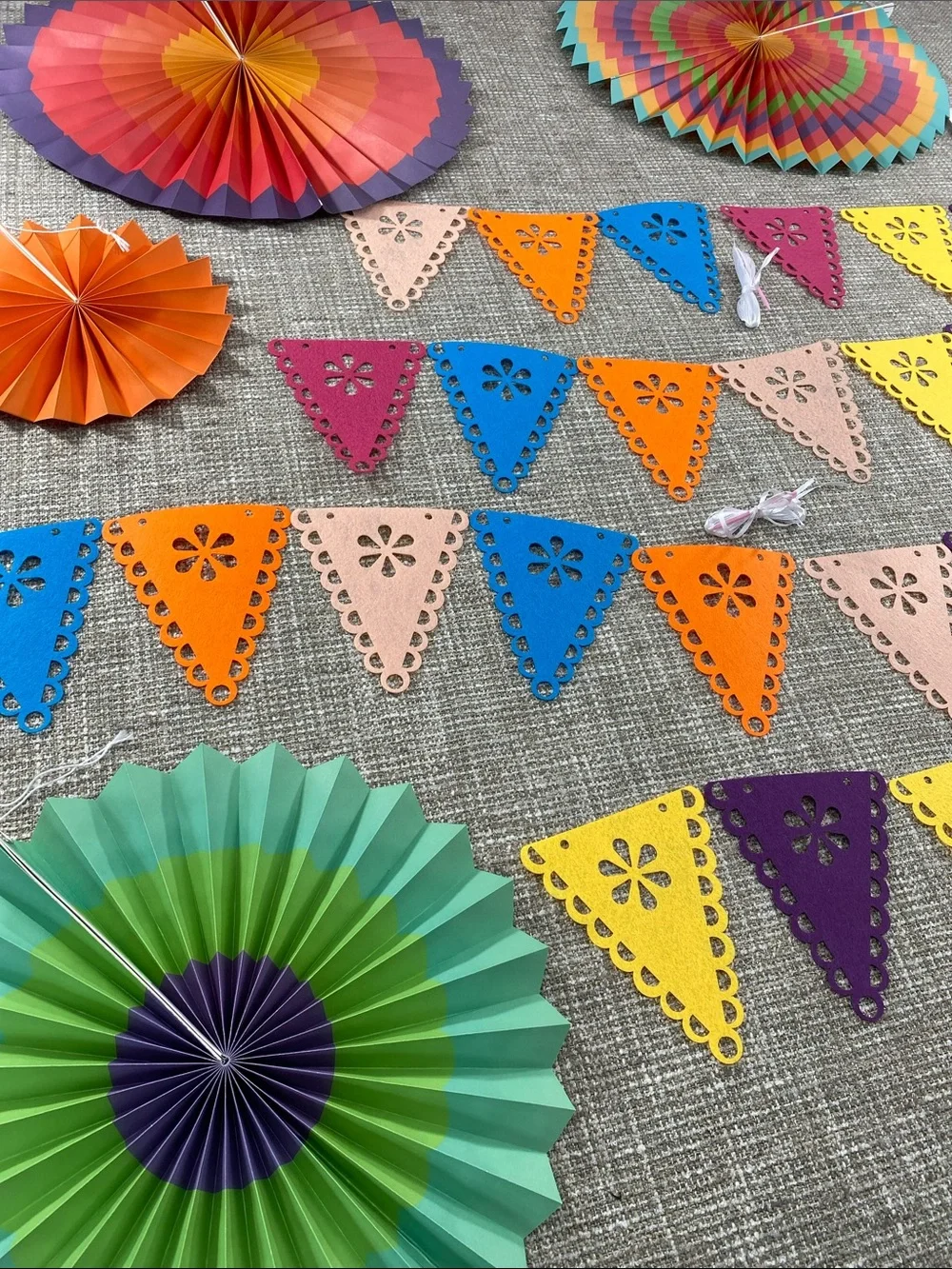 Colorful Fiesta Paper Rosette Fans & Cutout Triangle Bunting - Multicolor